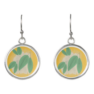 Abstract Leaves Greenery Yellow Illustration Earrings