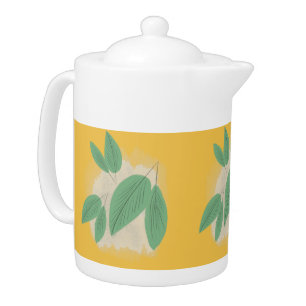 Abstract Leaves Greenery Yellow Illustration Teapot