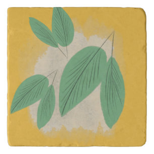 Abstract Leaves Greenery Yellow Illustration Trivet