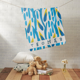 Abstract Leaves Kids Name Baby Boy Blanket