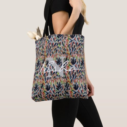 Abstract Leaves Monogram Tote Bag
