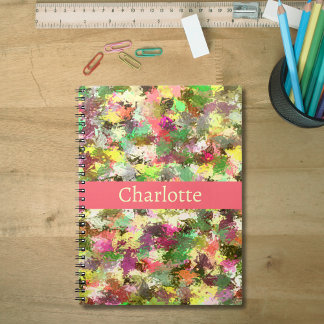 Abstract Leaves Paint Splatter Autumn Color Name Notebook