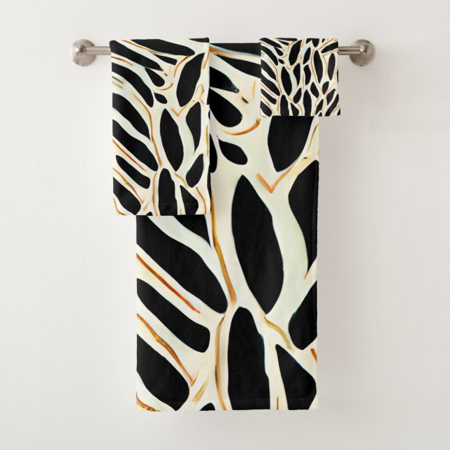 Abstract Leaves Pattern Bath Towel Set (Insitu)