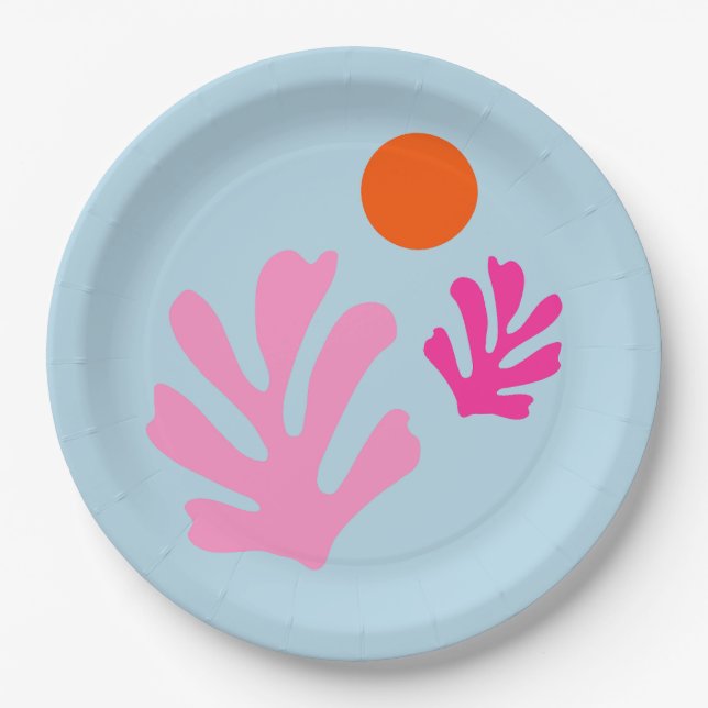 Abstract Leaves Pink And Blue Shapes Cut Outs Paper Plates (Front)