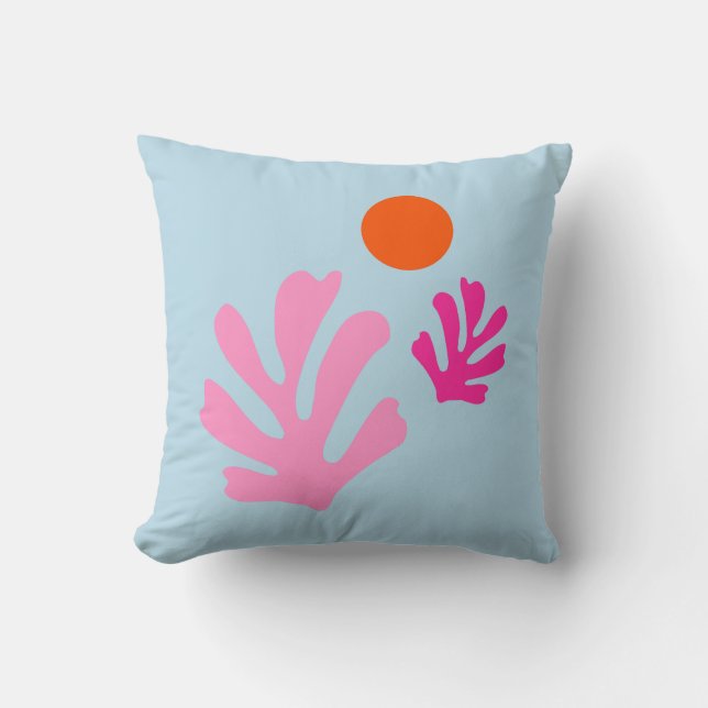 Abstract Leaves Pink And Blue Shapes Cut Outs Throw Pillow (Front)