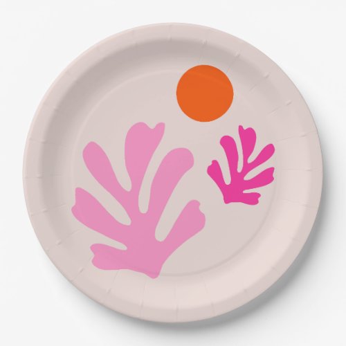 Abstract Leaves Pink Orange Modern Shapes Cut Outs Paper Plates