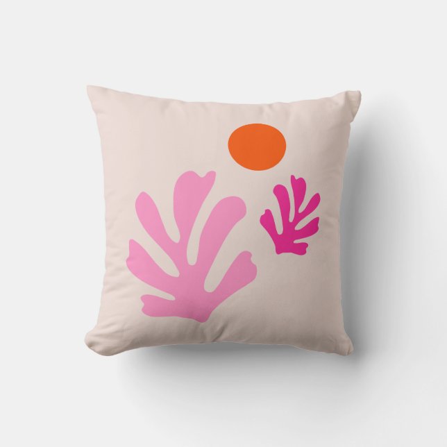 Abstract Leaves Pink Orange Modern Shapes Cut Outs Throw Pillow (Front)