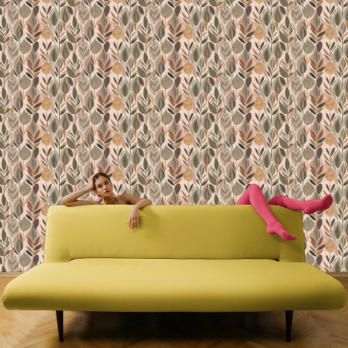 Abstract Leaves Sage Mustard Neutral Peel  Stick Wallpaper