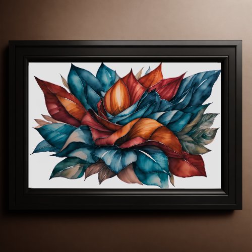 Abstract Leaves Watercolor Blue 32 Poster