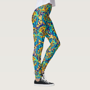 abstract leggings vibrant tiger head pattern
