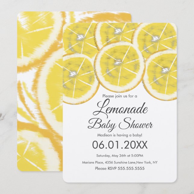 Abstract Lemon Citrus Lemonade Baby Shower Kraft Invitation (Front/Back)