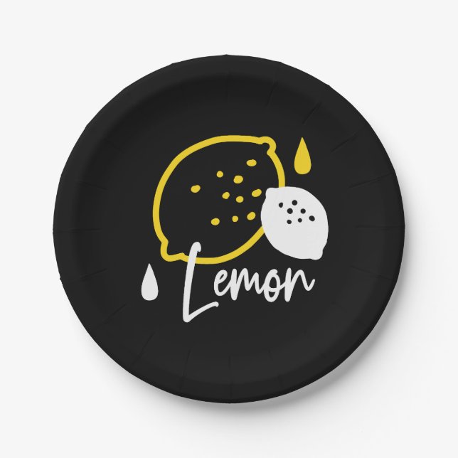 Abstract Lemon Illustration – Fresh Citrus Art Paper Plates (Front)