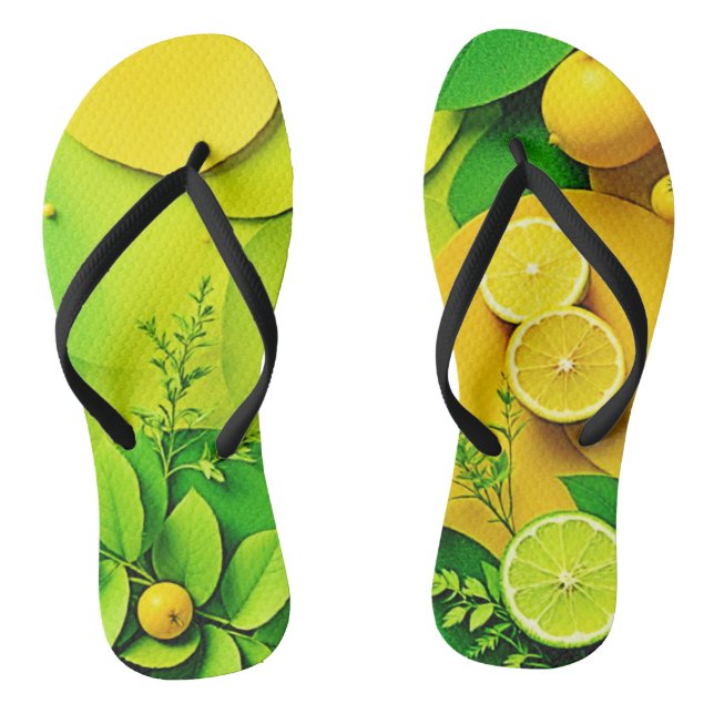 Abstract Lemon Lime Nature Art Flip Flops (Footbed)