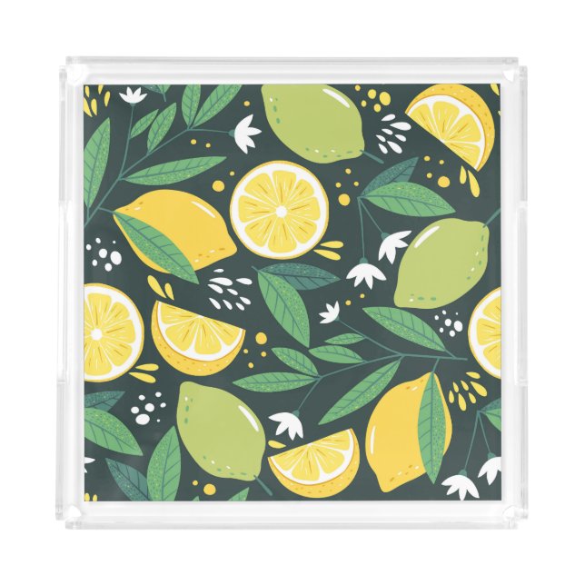 Abstract Lemon: Modern Art Seamless. Acrylic Tray (Front)