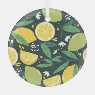 Abstract Lemon: Modern Art Seamless. Glass Ornament