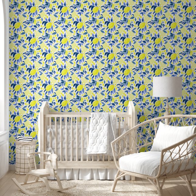 Abstract Lemon Watercolor print Wallpaper (Kids)