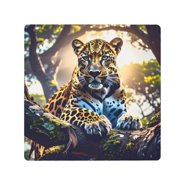 - Abstract Leopard in Tree – Bold Wildlife  Metal Print (Front)