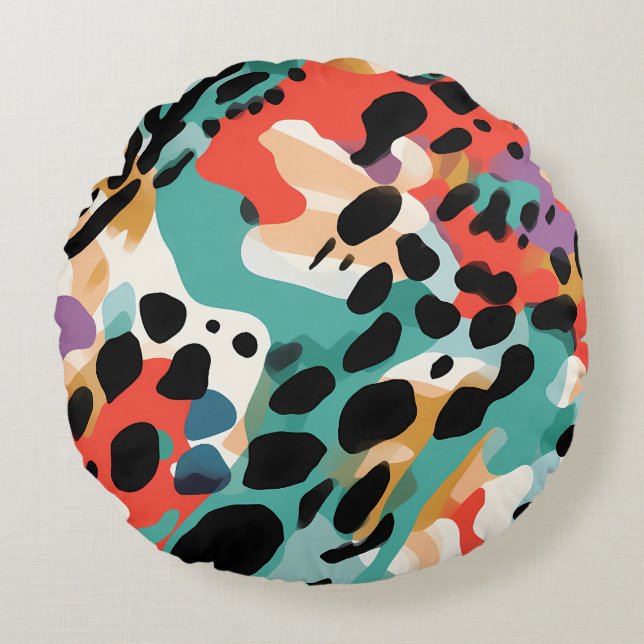 Abstract Leopard Pattern Round Pillow (Front)