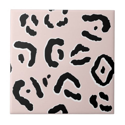 Abstract Leopard Print Pink with Monochrome Spots Ceramic Tile