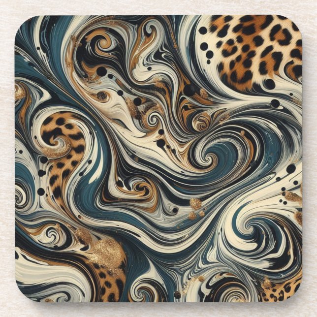Abstract Leopard Print Swirl Beverage Coaster (Front)