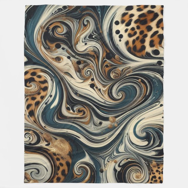 Abstract Leopard Print Swirl Fleece Blanket (Front)