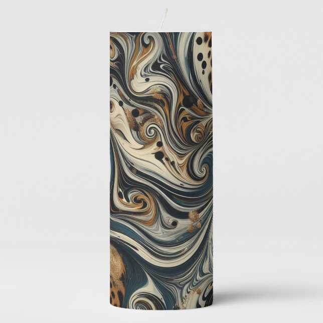 Abstract Leopard Print Swirl Pillar Candle (Front)