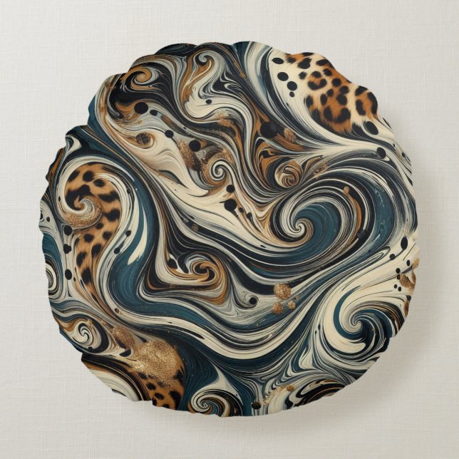 Abstract Leopard Print Swirl Round Pillow (Front)