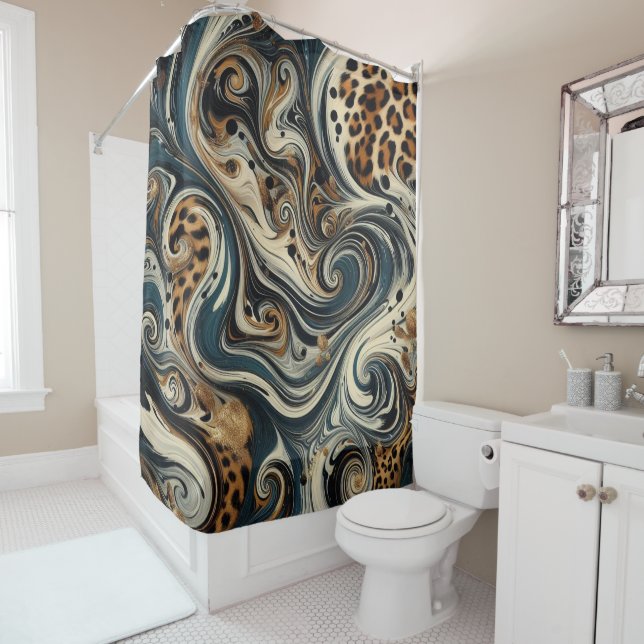 Abstract Leopard Print Swirl Shower Curtain (In Situ)