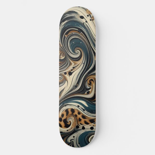 Abstract Leopard Print Swirl Skateboard (Front)