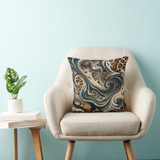 Abstract Leopard Print Swirl Throw Pillow (Chair)