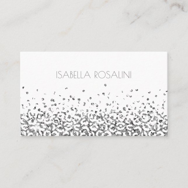 Abstract Leopard Silver Animal Print Personalized Business Card (Front)