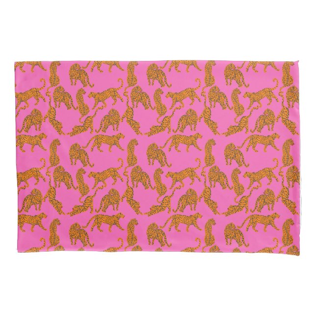 Abstract leopards with red lips and earnings  pillow case (Front)