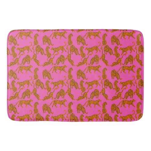 Abstract leopards with red lips and earnings  wrap bath mat