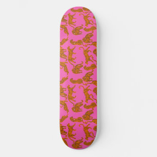 Abstract leopards with red lips skateboard