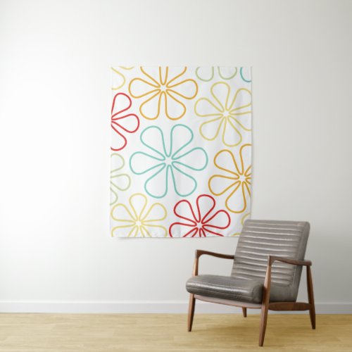 Abstract Lg Flowers Red Yellow Orange Lime Teal Wt Tapestry
