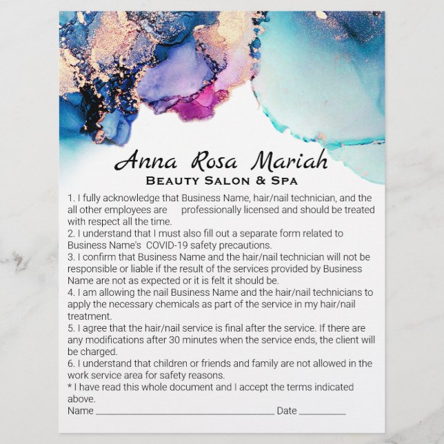 *~* Abstract Liability Waiver + Services Beauty Flyer (Front)