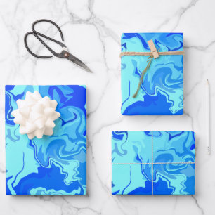 Abstract Light and Dark Blue Fluid Art Wrapping Paper Sheets
