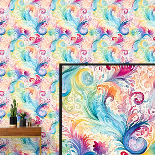 Abstract Light Aqua Pink Floral Paisley Wallpaper