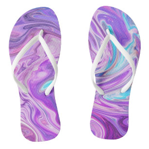 Abstract Light Blue Purple Liquid Swirl Flip Flops