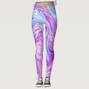 Abstract Light Blue Purple Liquid Swirl Leggings