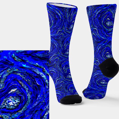 Abstract Light  Dark Blue Swirls Socks