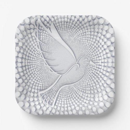Abstract Light Gray Dove Bird Paper Plates