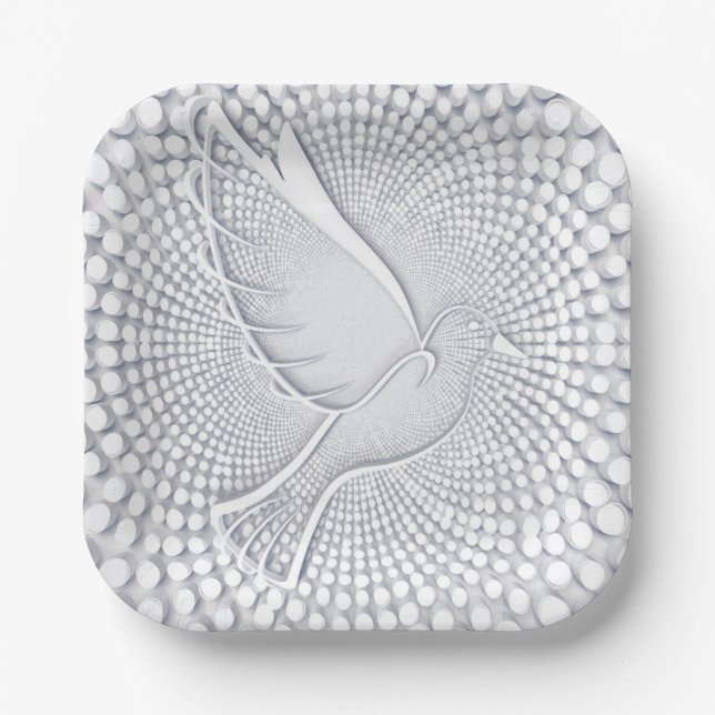 Abstract Light Gray Dove Bird Paper Plates (Front)