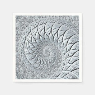 Abstract Light Gray Spiral Fractal Napkins