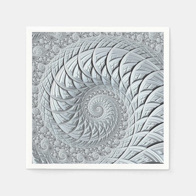 Abstract Light Gray Spiral Fractal Napkins (Front)