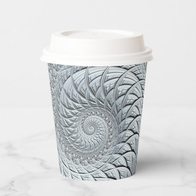 Abstract Light Gray Spiral Fractal Paper Cups (Left)