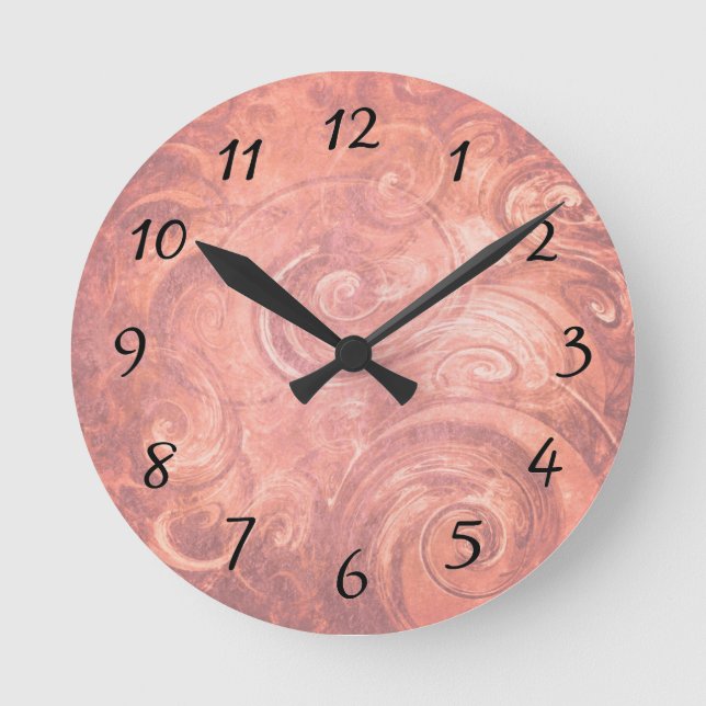 Abstract Light Pink Swirls Wall Clock with Numbers (Front)