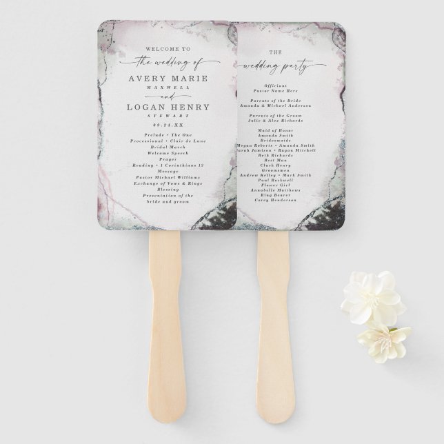 Abstract Light Purple Wedding Ceremony Program Hand Fan (Front and Back)