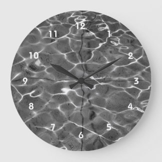Abstract Light Reflections On Water: Black & White Large Clock