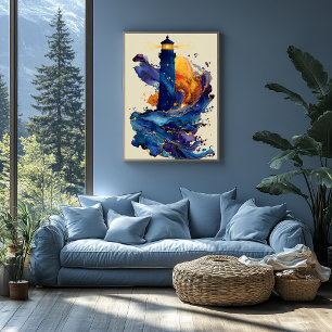Abstract Lighthouse Liquid Art Coastal Color Flow Poster